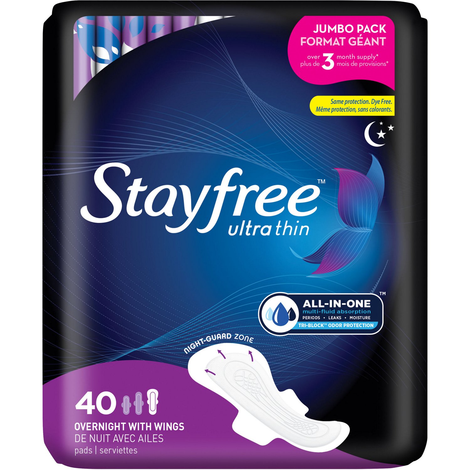 Stayfree Ultra Thin Pads with Wings, Overnight image.