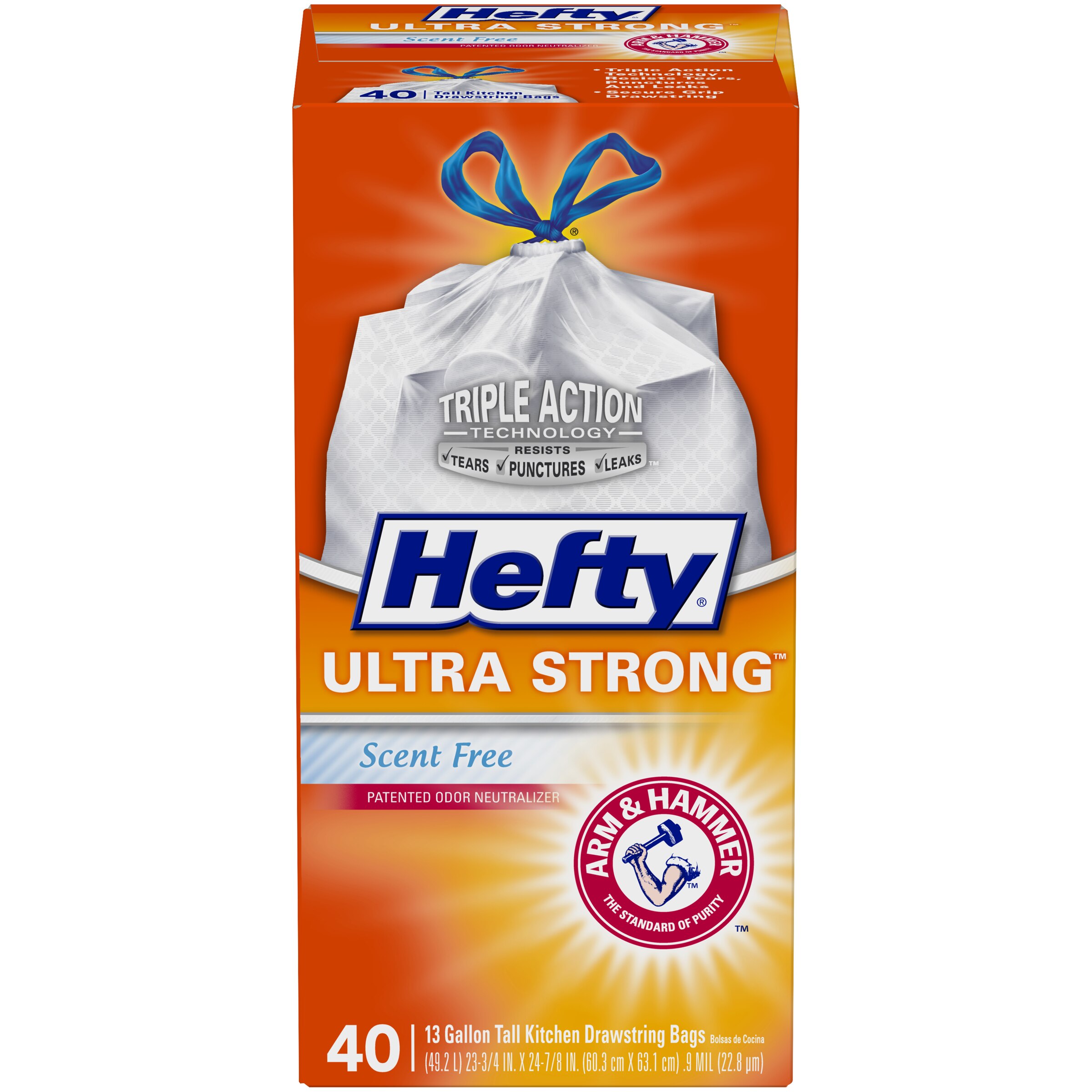 Hefty Ultra Strong Tall Kitchen Drawstring Trash Bags, 13 Gallon, 40 CT image.