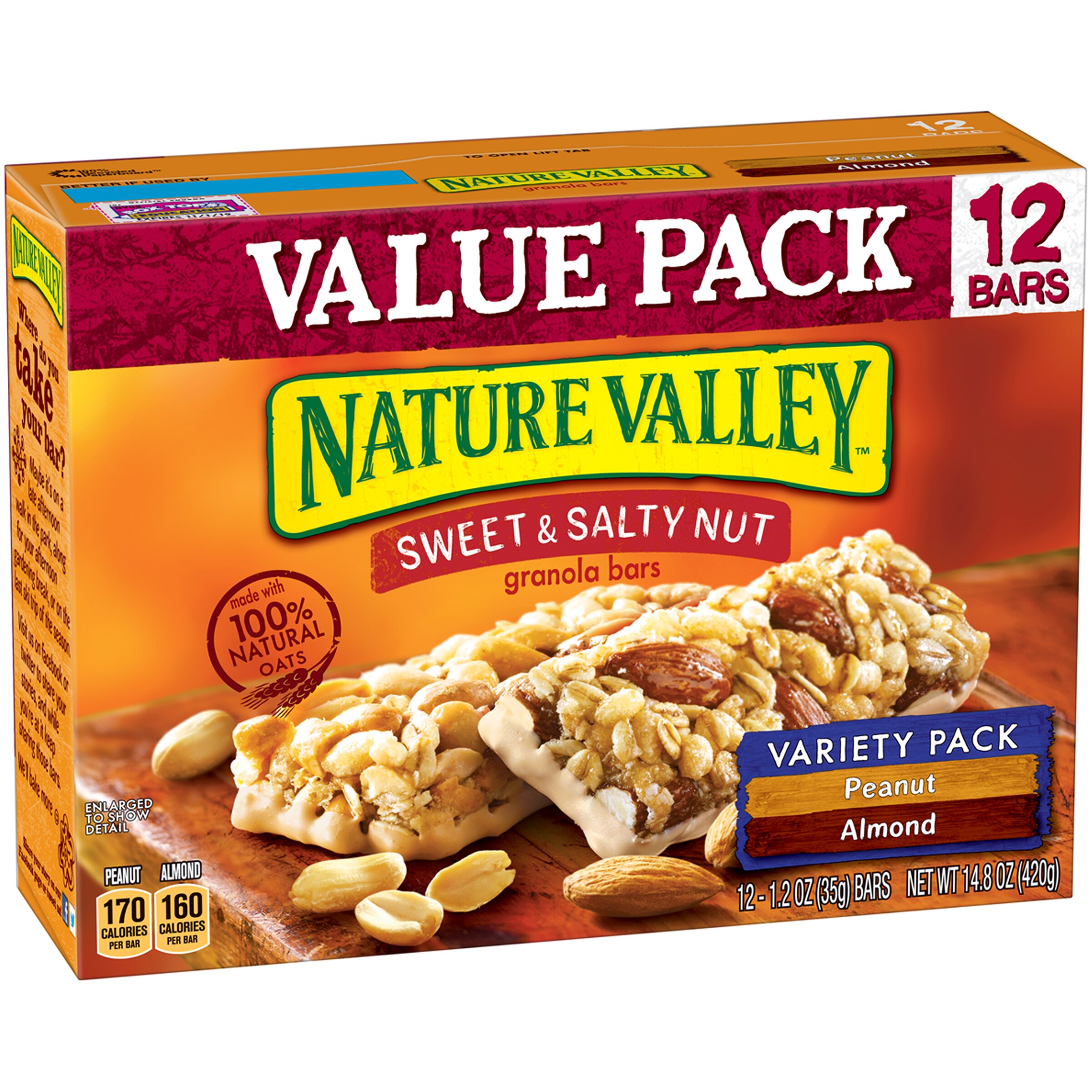 Nature Valley Sweet & Salty Nut Granola Bar Variety Pack of Peanut and Almond, 12 ct, 1.2 oz Bars