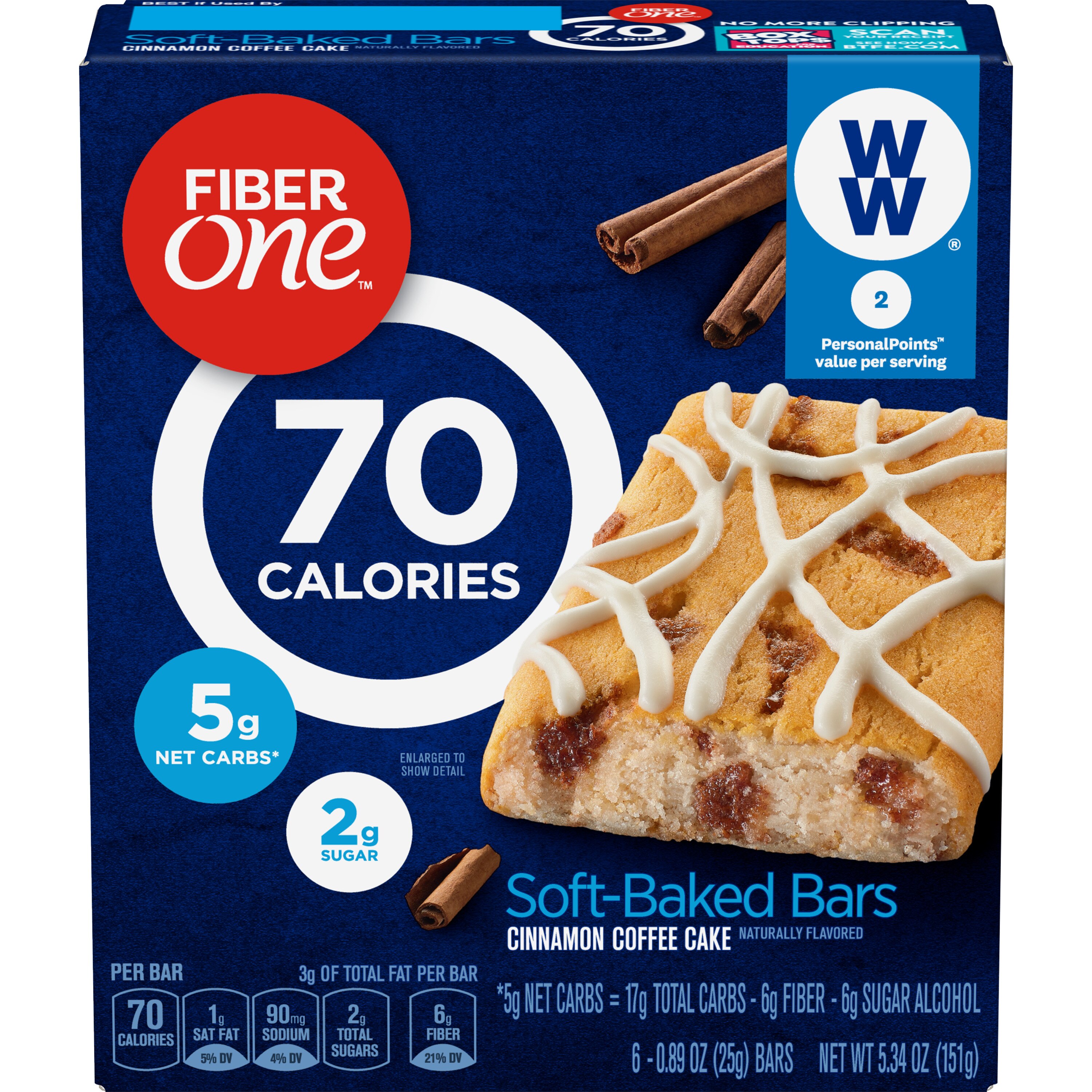 Fiber One 70 Calorie Cinnamon Coffee Cake Soft-Baked Bars, 6 ct