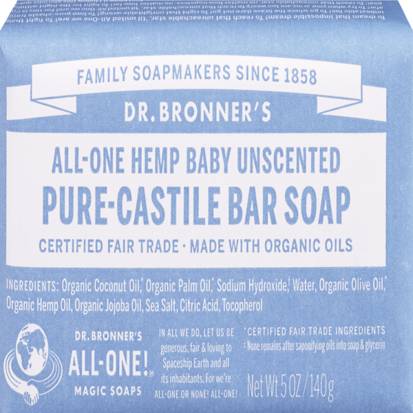 Dr. Bronner's Magic Soaps Unscented Baby-Mild Pure-Castile Bar Soap