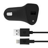 Griffin PowerJolt Universal USB-A 12W Car Charger with USB-A to Lightning Cable - Black. Lifetime Warranty., thumbnail image 2 of 4