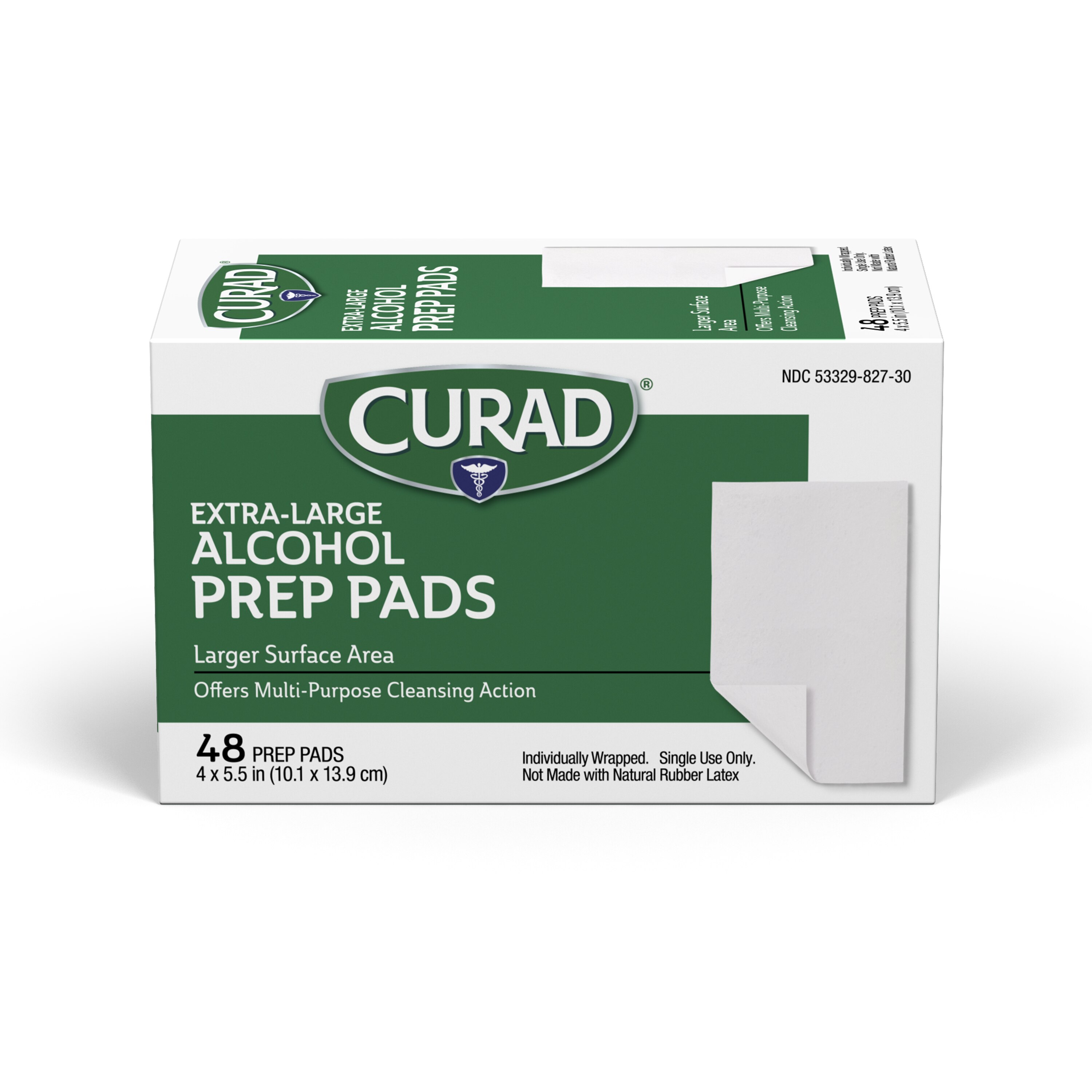 CURAD Extra Large Alcohol Prep Pads, 4" x 5.5", 48 CT image.