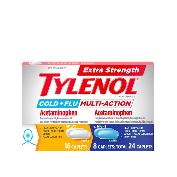 Tylenol Extra Strength Cold + Flu Relief Day & Night Caplets, 24 CT