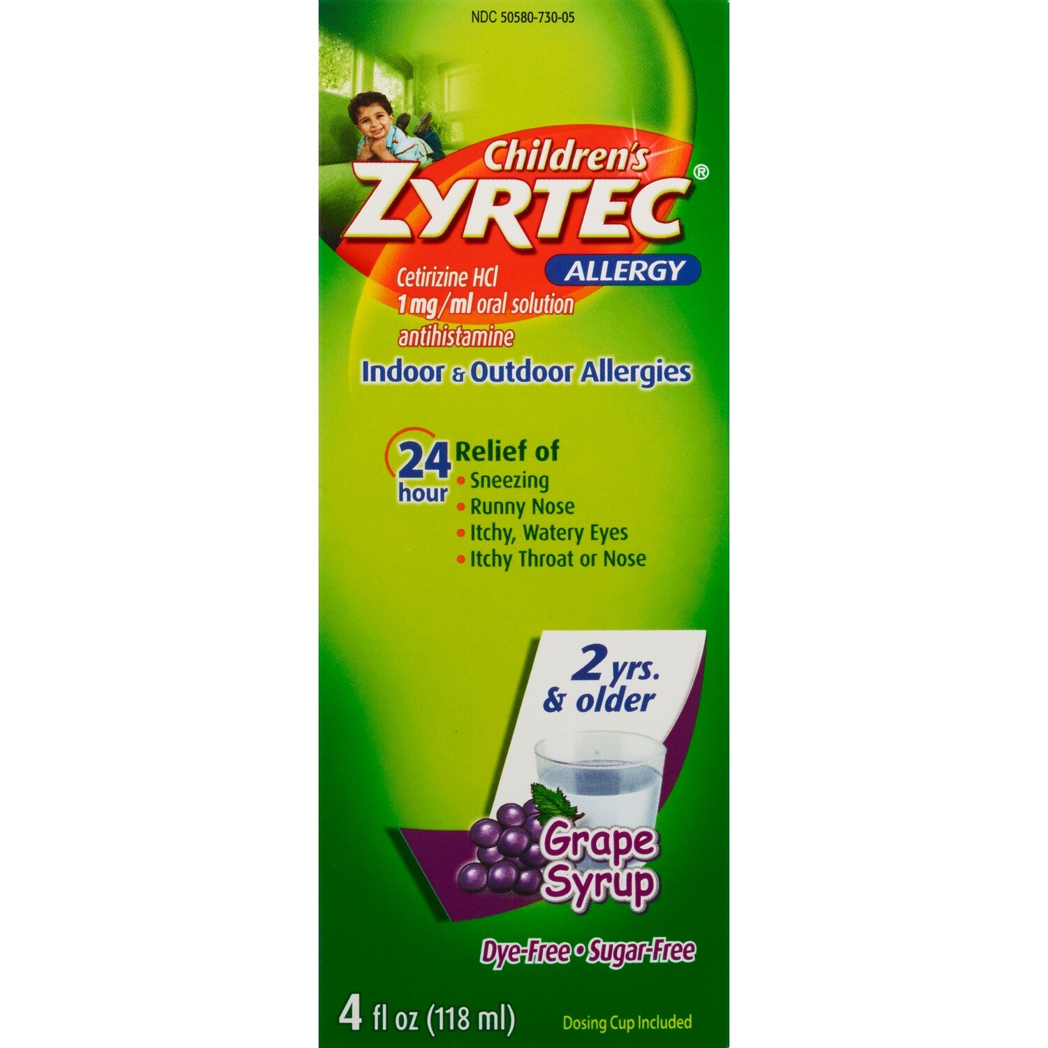 Zyrtec 24 Hr Children's Allergy Relief Syrup, Grape Flavor, 4 fl. oz image.
