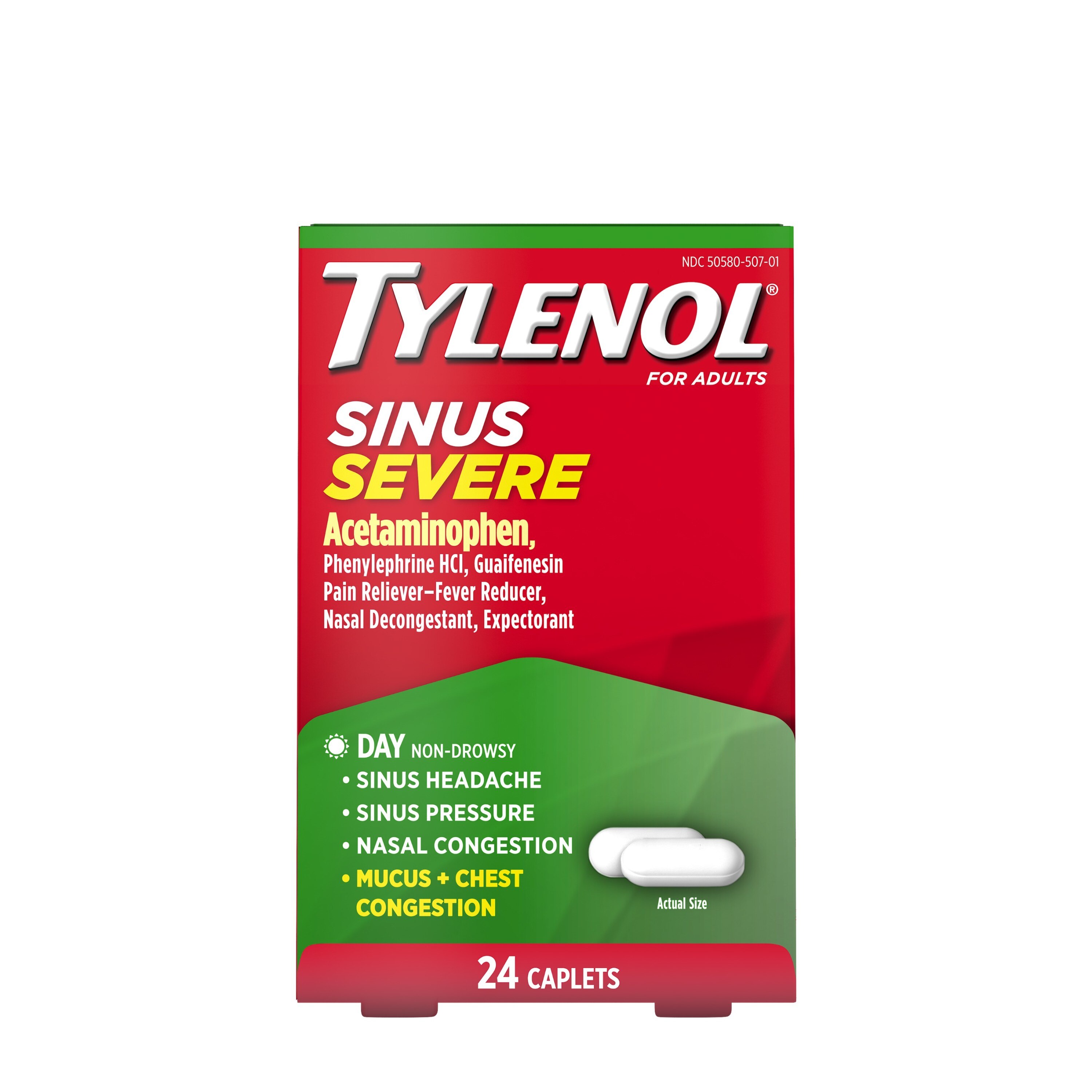 Tylenol Sinus Congestion and Pain Severe Caplets, 24 CT image.