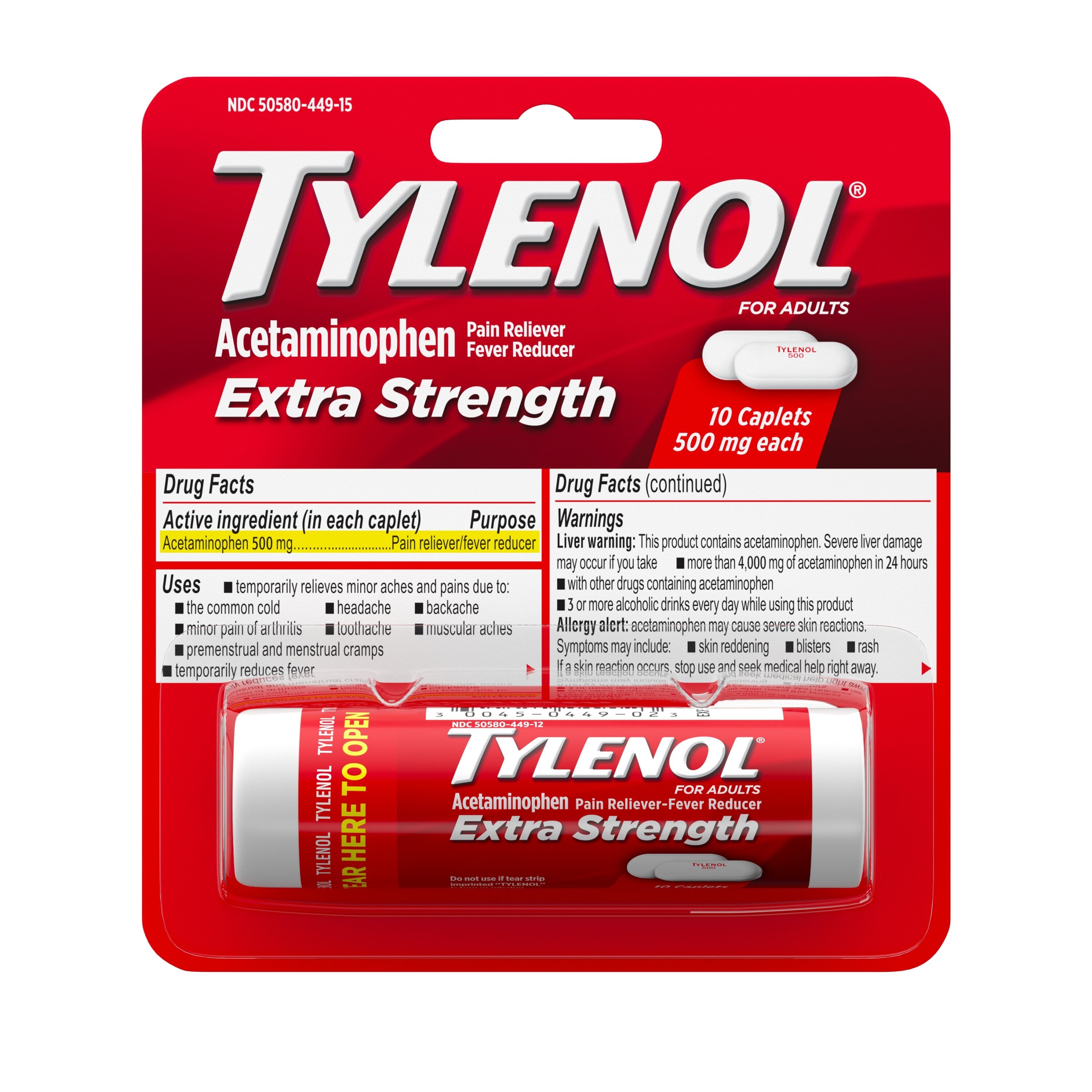 Tylenol Extra Strength Caplets with 500 mg Acetaminophen image.