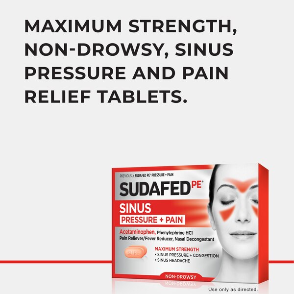 Sudafed PE Sinus Pressure + Pain Max Strength Non-Drowsy Caplets, 24 CT