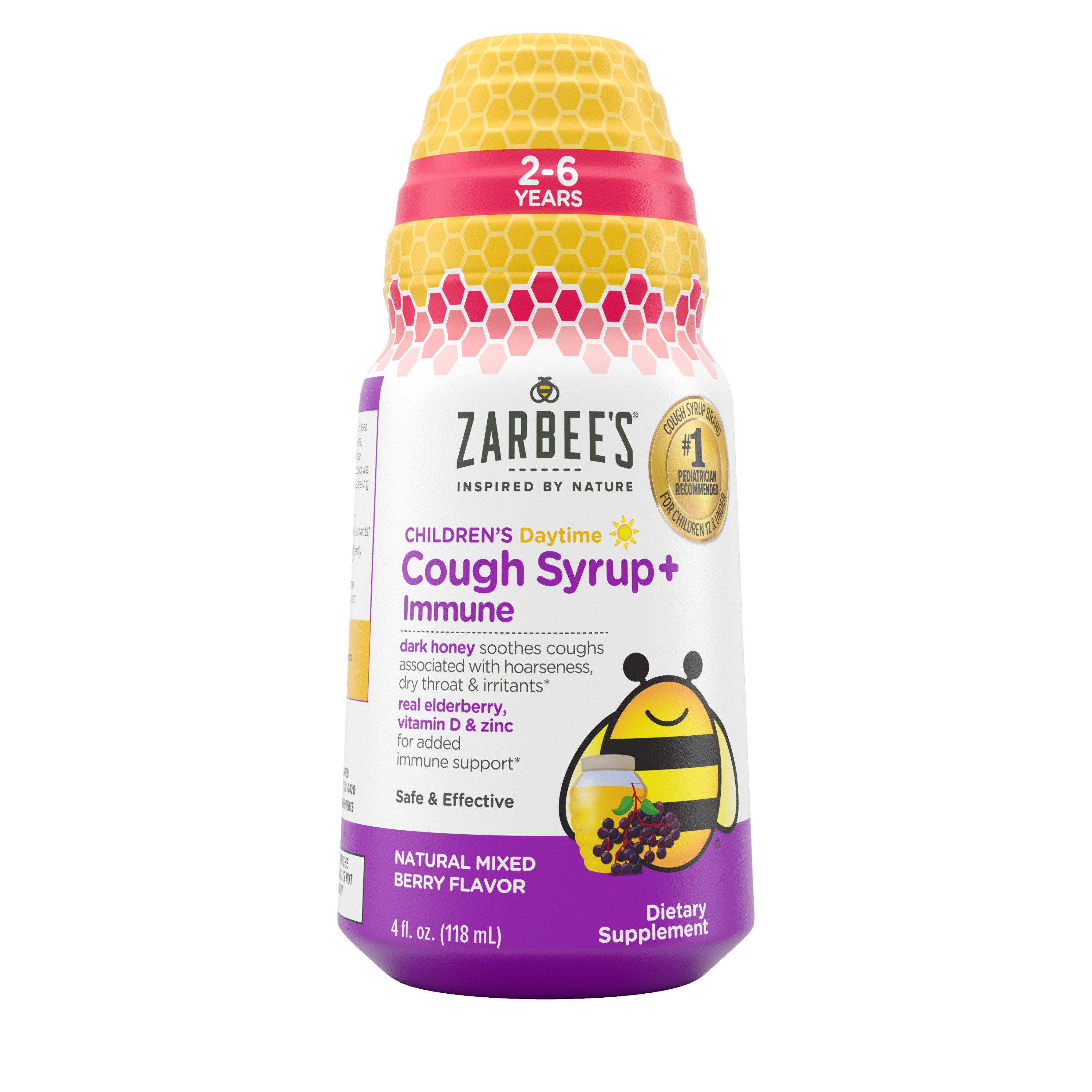 Zarbee's Children's Daytime Cough Syrup + Immune Support, Berry, 4 OZ image.