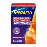 Theraflu Max Strength Nighttime Flu Relief, Hot Liquid Powder Packets, Honey Lemon Flavor, 6 CT, thumbnail image 1 of 3