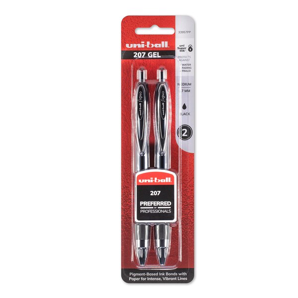 uni-ball 207 Black Gel Pens, 0.7 mm, 2 CT