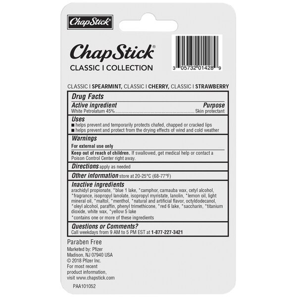 ChapStick Classic Spearmint, Cherry and Strawberry Lip Balm Variety Pack, 0.15 OZ, 3 CT