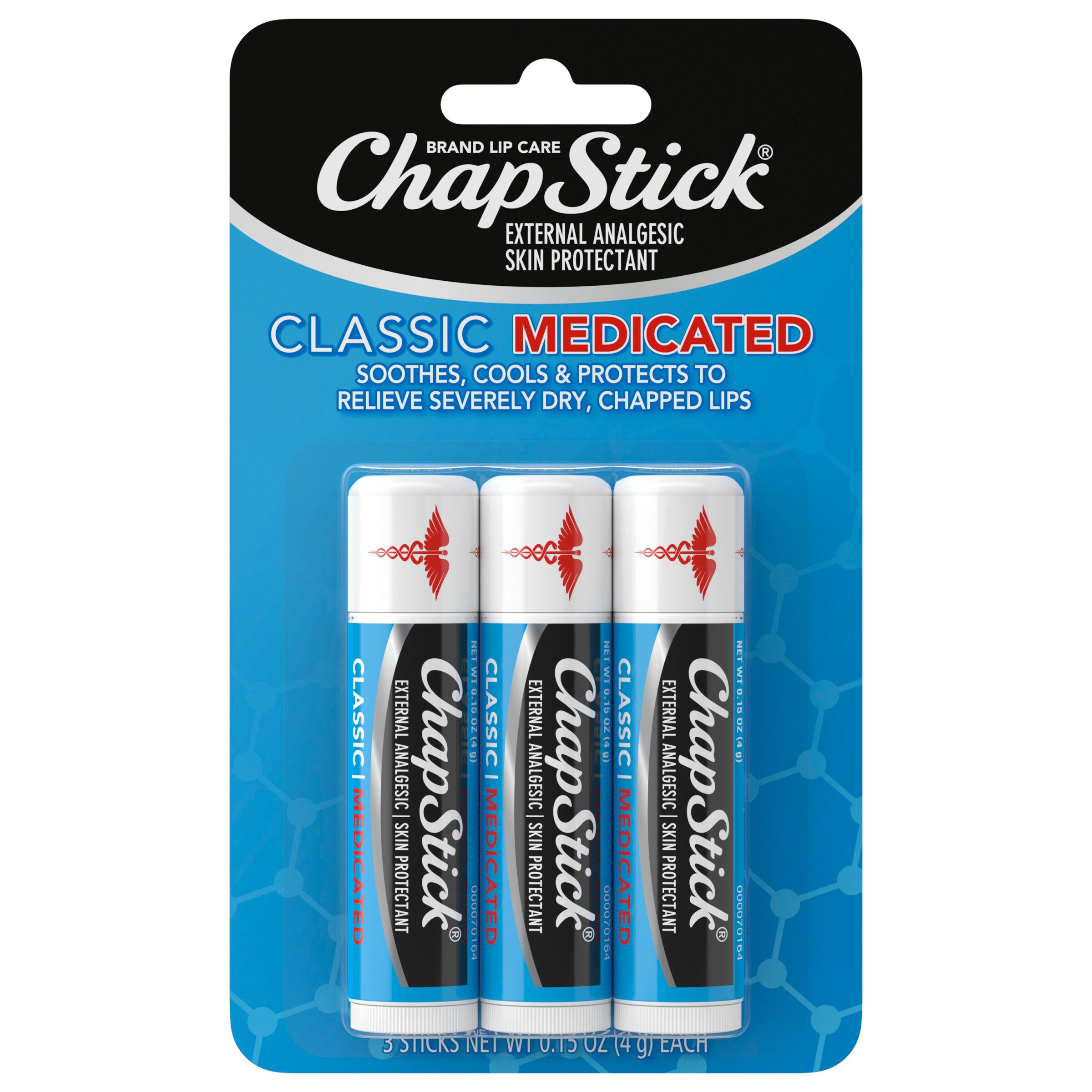 ChapStick Classic Medicated Lip Balm Tubes, 0.15 OZ, 3 CT image.