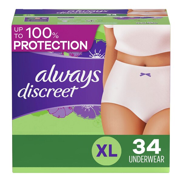 Always Discreet Women's Incontinence and Postpartum Underwear, XL, 34 CT