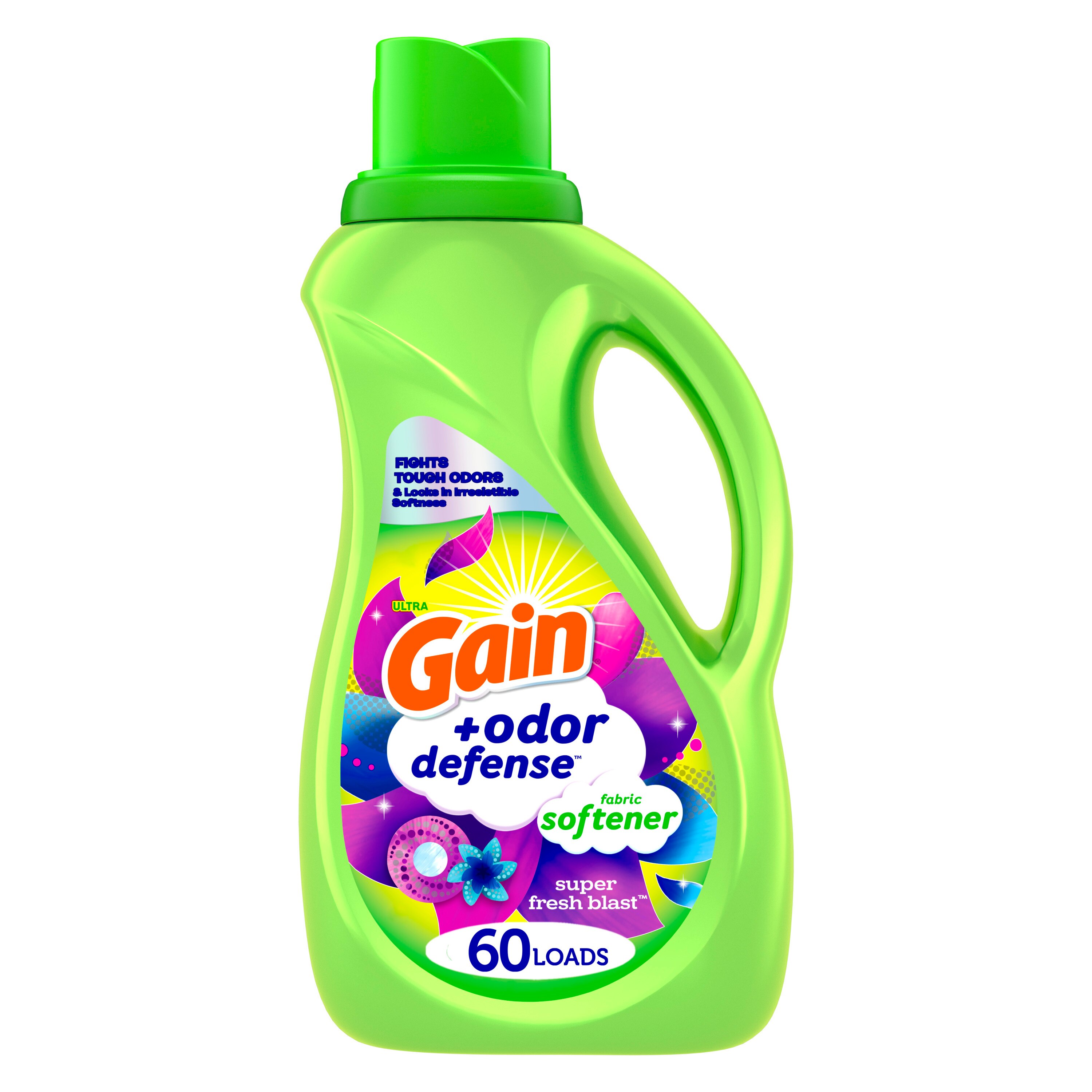 Gain + Odor Defense Liquid Fabric Softener, Super Fresh Blast Scent, 60 Loads, HE Compatible, 51 fl oz