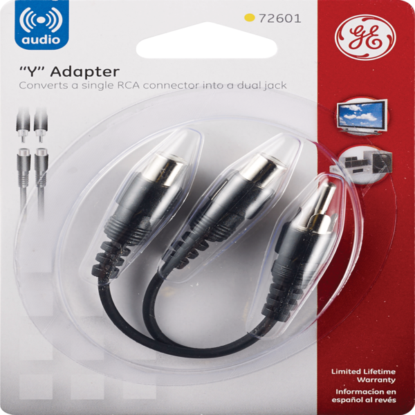 GE "Y" Adapter, Converts A Single RCA Connector Into A Dual Jack