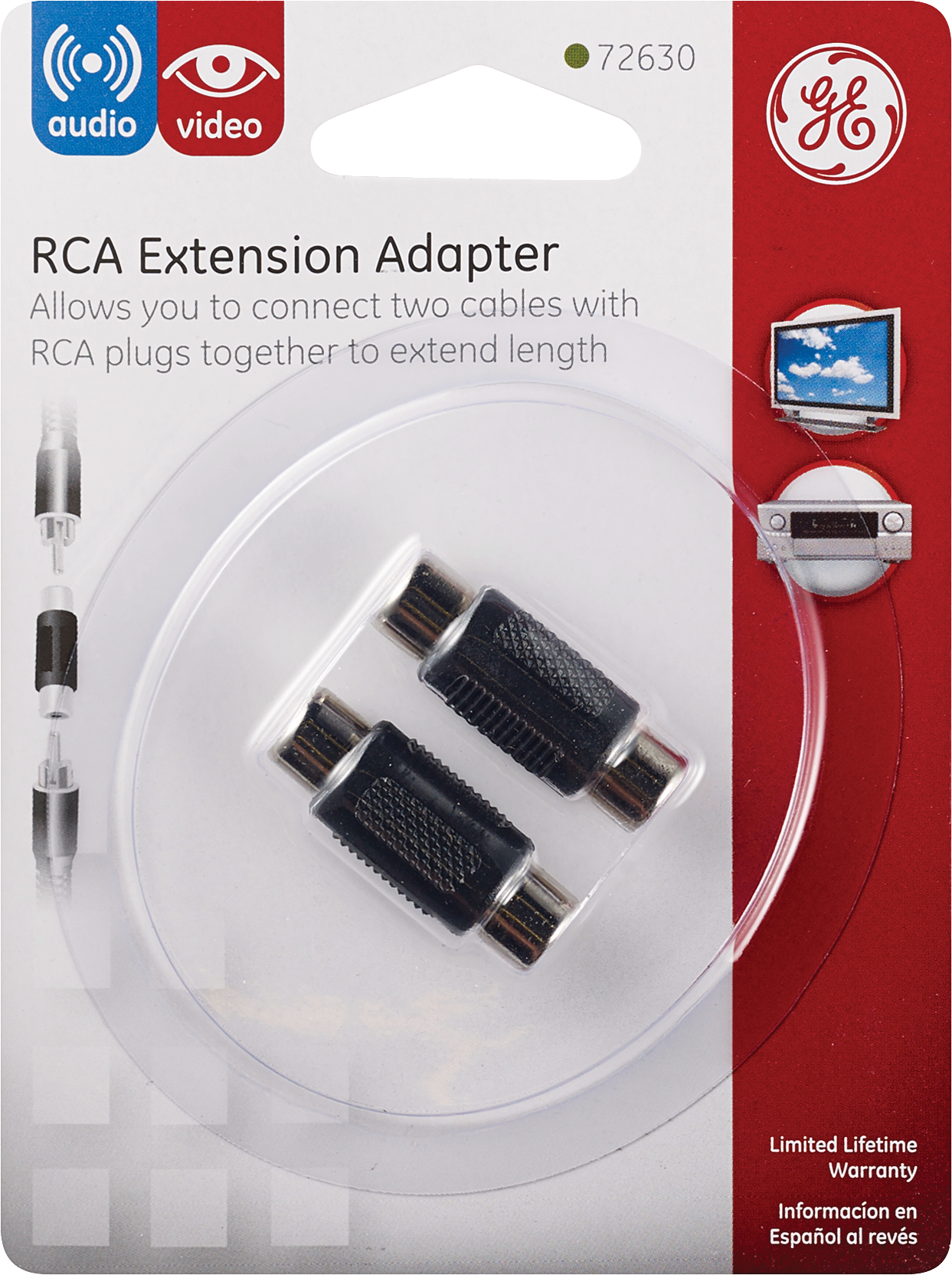 GE RCA Extension Adapter, Allows You To Connect Two Cables With RCA Plugs Together To Extend Lenth