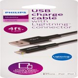 Philips USB to Lightning Cable, 4 ft, Basic, Black, thumbnail image 1 of 3