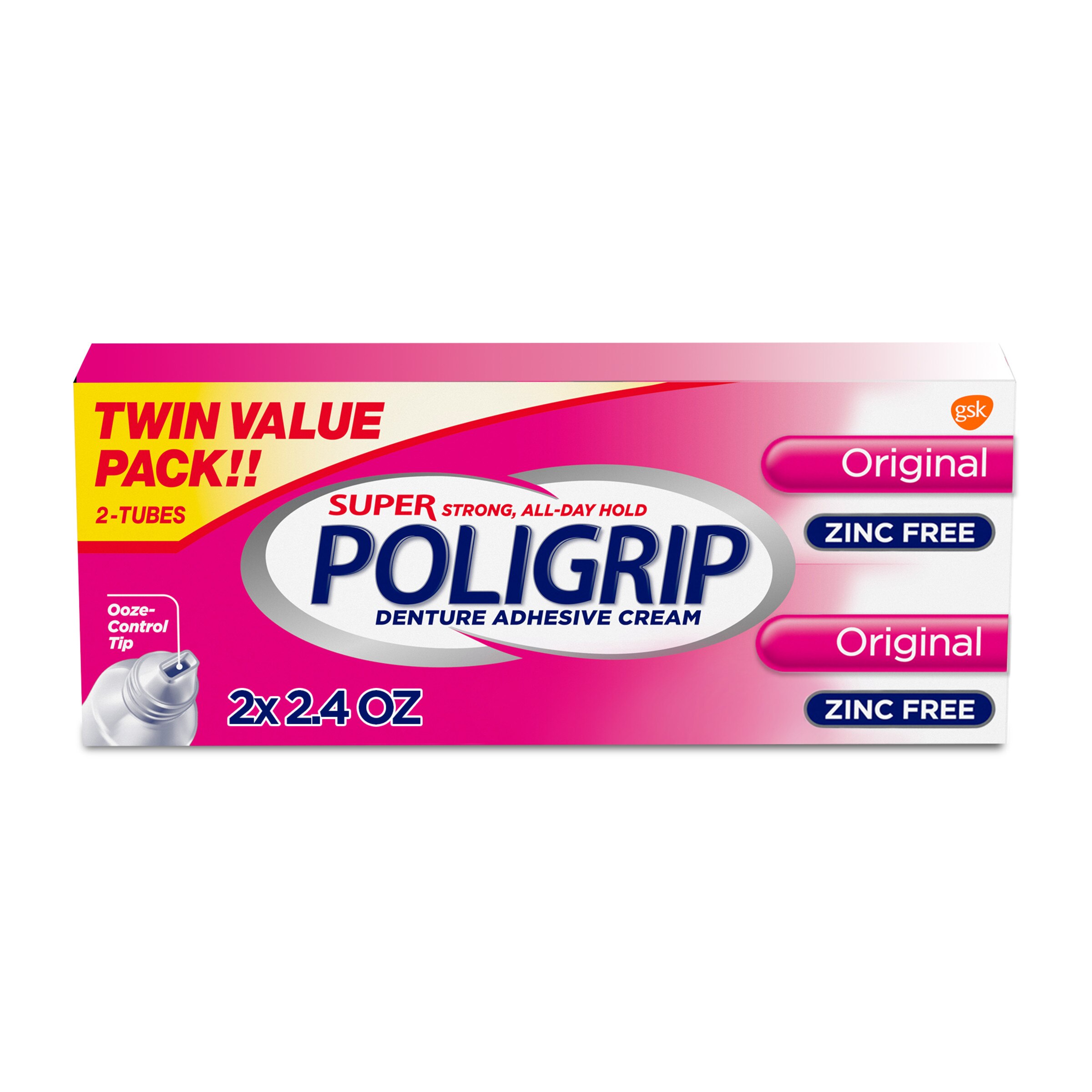 Super Poligrip Denture Adhesive Cream, Zinc-Free, Original image.
