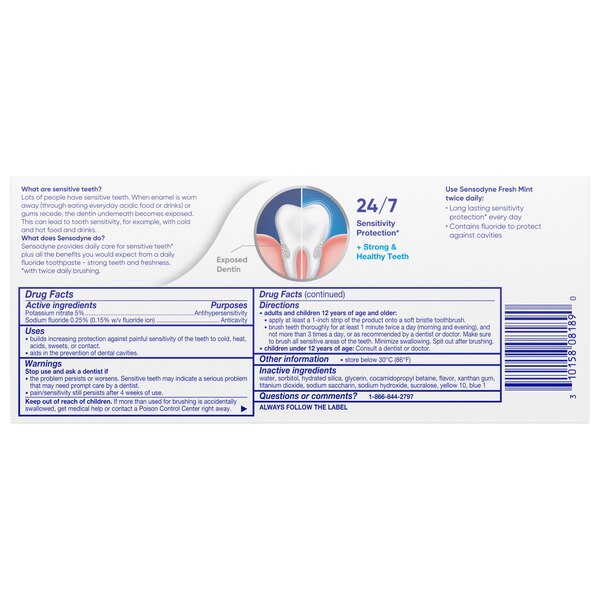 Sensodyne Sensitivity Toothpaste for Sensitive Teeth, Fresh Mint, 4 ounce (Pack of 2)
