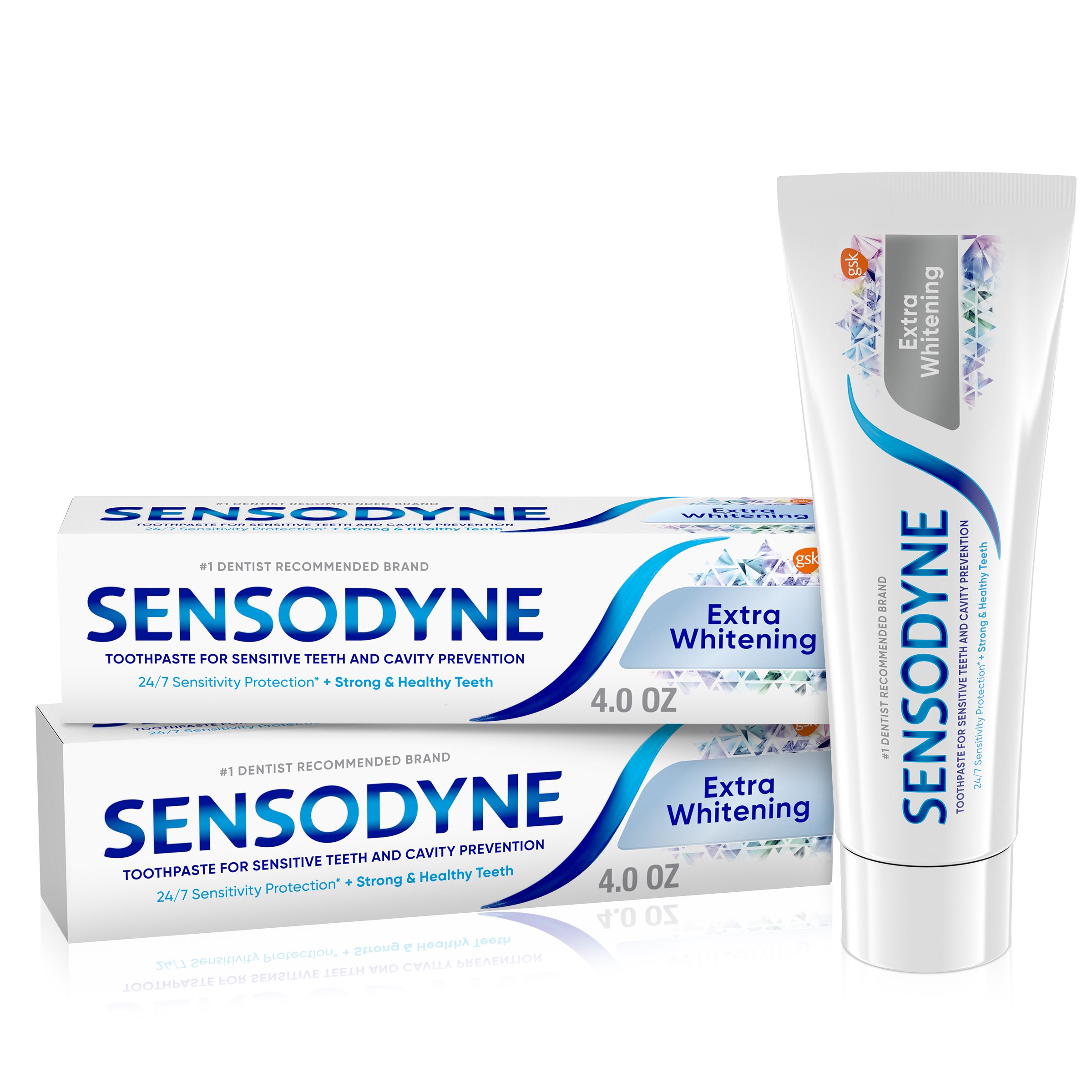 Sensodyne Extra Whitening Toothpaste for Sensitive Teeth and Cavity Protection, 4 OZ, 2 Pack