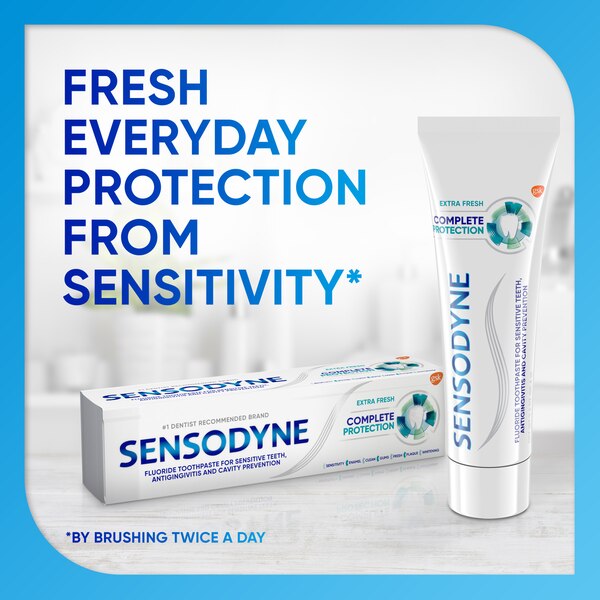 Sensodyne Complete Protection Fluoride Toothpaste for Sensitive Teeth, Antigingivitis, and Cavity Protection