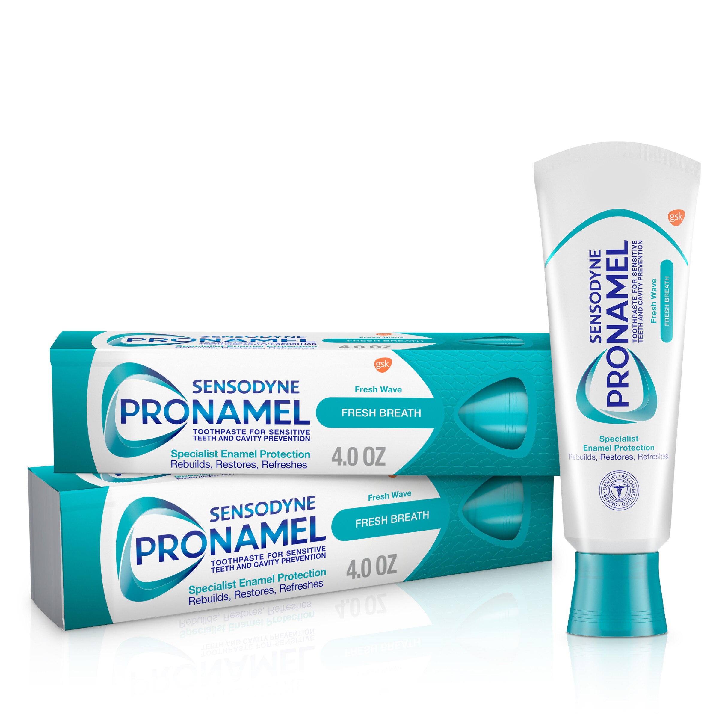 Sensodyne Pronamel Fresh Breath Enamel Protection Toothpaste for Sensitive Teeth and Cavity Prevention, Fresh Wave, 4 OZ, 2 Pack