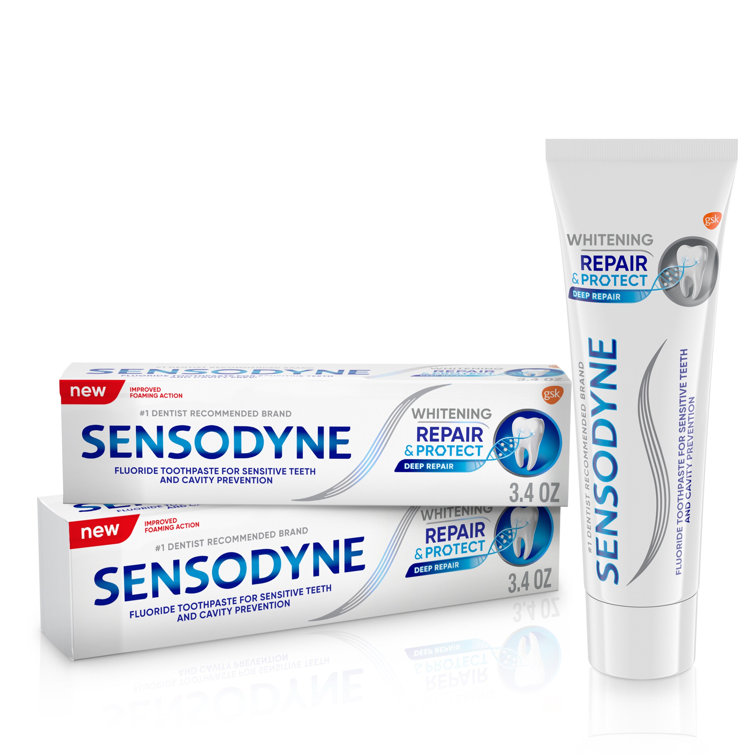 Sensodyne Repair and Protect Fluoride Toothpaste for Sensitive Teeth and Cavity Protection, Whitening, 3.4 OZ, 2 Pack