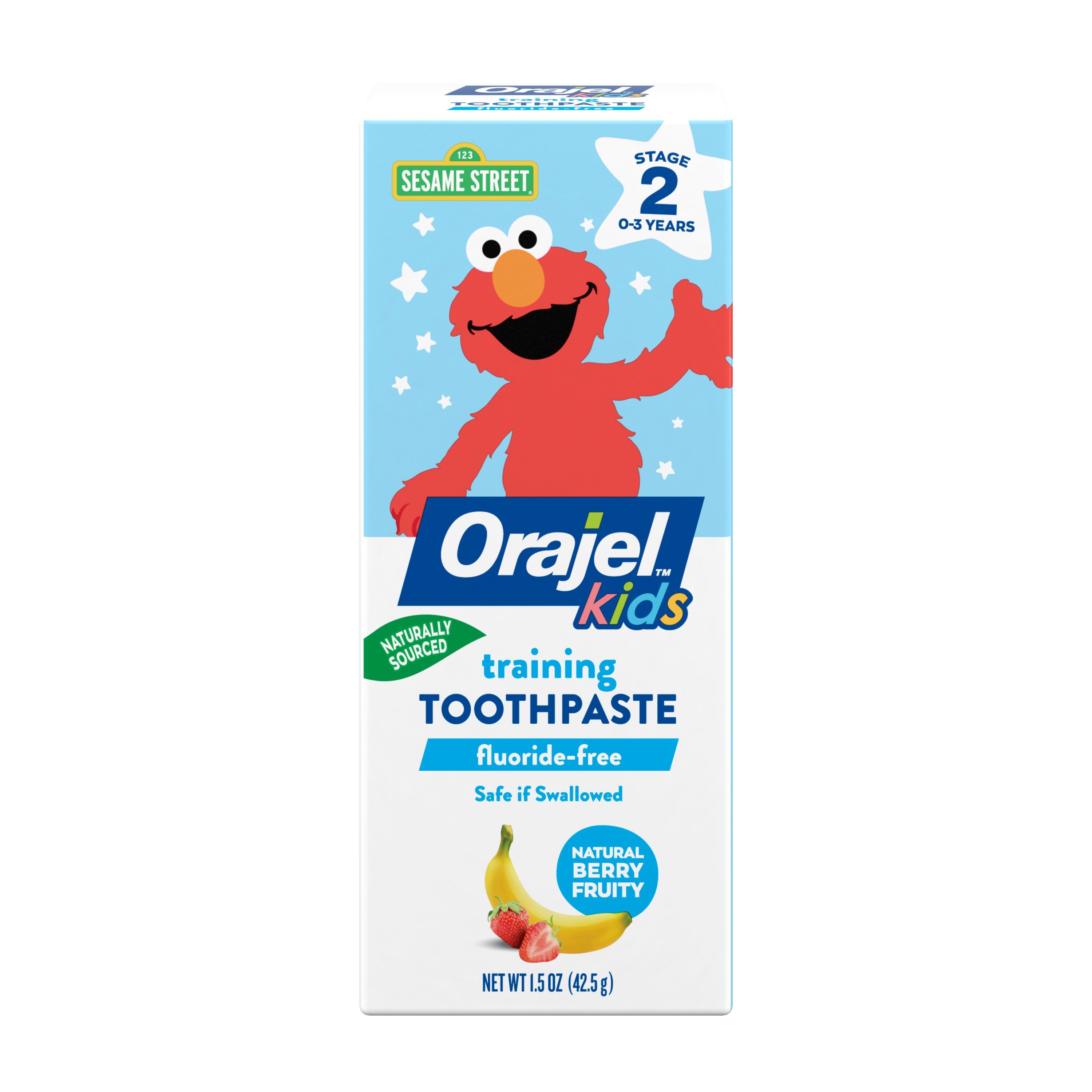 Orajel Kids Elmo Fluoride-Free Training Toothpaste, Ages 0-3 Years, Natural Berry Fruity, 1.5 OZ