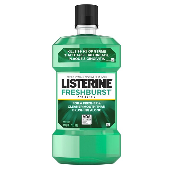 Listerine Antiseptic Mouthwash for Bad Breath, Plaque, and Gingivitis, Fresh Burst