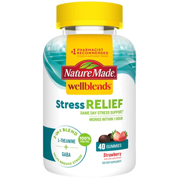 Nature Made Wellblends Stress Relief Gummies, L theanine and GABA, Strawberry Flavor Gummies, 40 CT