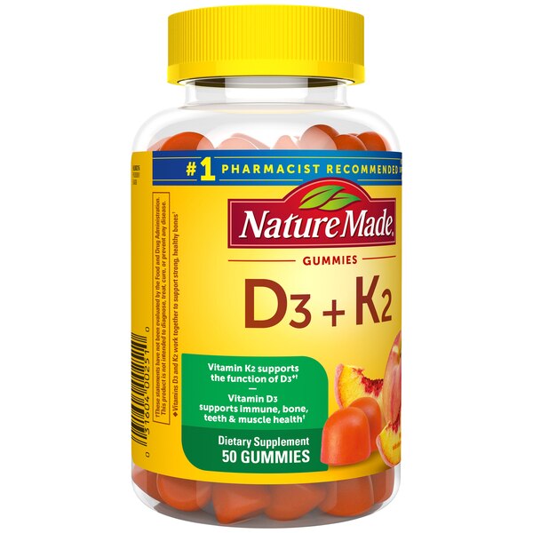 Nature Made Vitamin D3 K2 Gummies, Vitamin D3 5000 IU per serving, 50 CT