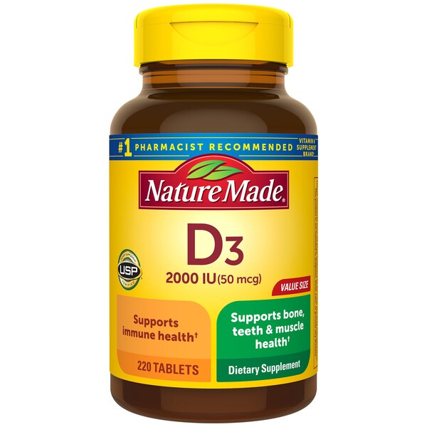 Nature Made Vitamin D3 2000 IU (50 mcg) Bone Health and Immune Support Tablets, 220 CT