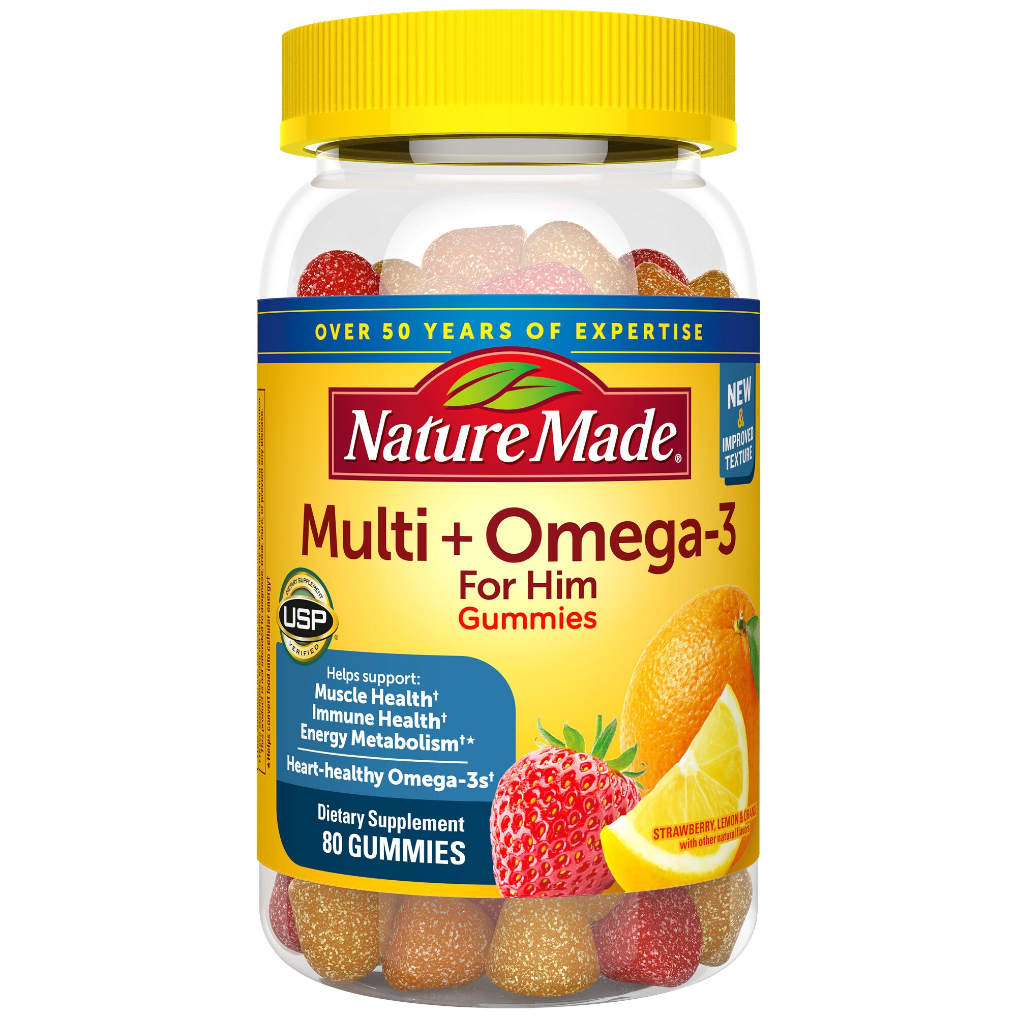 Nature Made Multivitamin for Him with Omega 3, Multivitamin for Men, Gummy Vitamins & Minerals, 80 CT