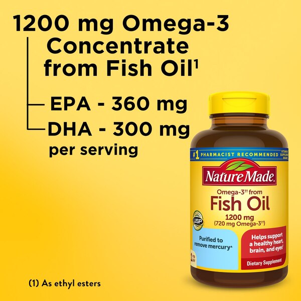 Nature Made Omega 3 Fish Oil 1200 mg Softgels, One Per Day, 100 CT