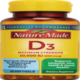 Nature Made Vitamin D3 Maximum Strength 10000 IU Softgels, 60 CT, thumbnail image 1 of 9