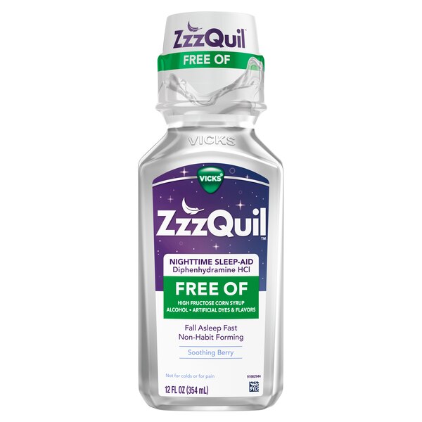 ZzzQuil Nighttime Sleep-Aid Alcohol Free Liquid, Soothing Berry, 12 FL OZ