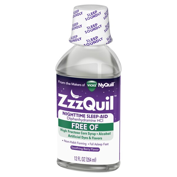 ZzzQuil Nighttime Sleep-Aid Alcohol Free Liquid, Soothing Berry, 12 FL OZ