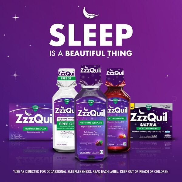 ZzzQuil Nighttime Sleep-Aid Alcohol Free Liquid, Soothing Berry, 12 FL OZ