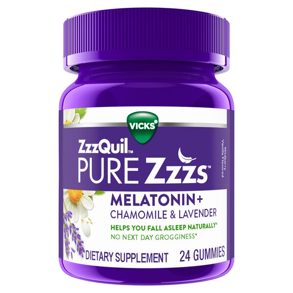 Vicks ZzzQuil PURE Zzzs Melatonin Gummies with Chamomile, Lavender, & Valerian Root, 1mg