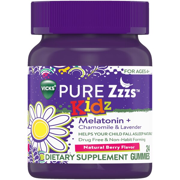 Vicks Pure Zzzs Kidz Melatonin + Chamomile & Lavender Sleep Aid Gummies