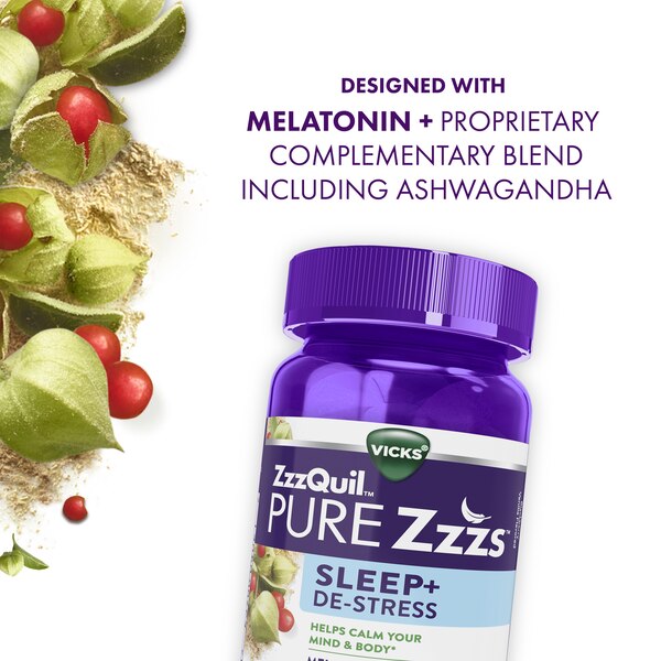 Vicks ZzzQuil Pure Zzzs Sleep + De-Stress Melatonin Gummies, 26 CT