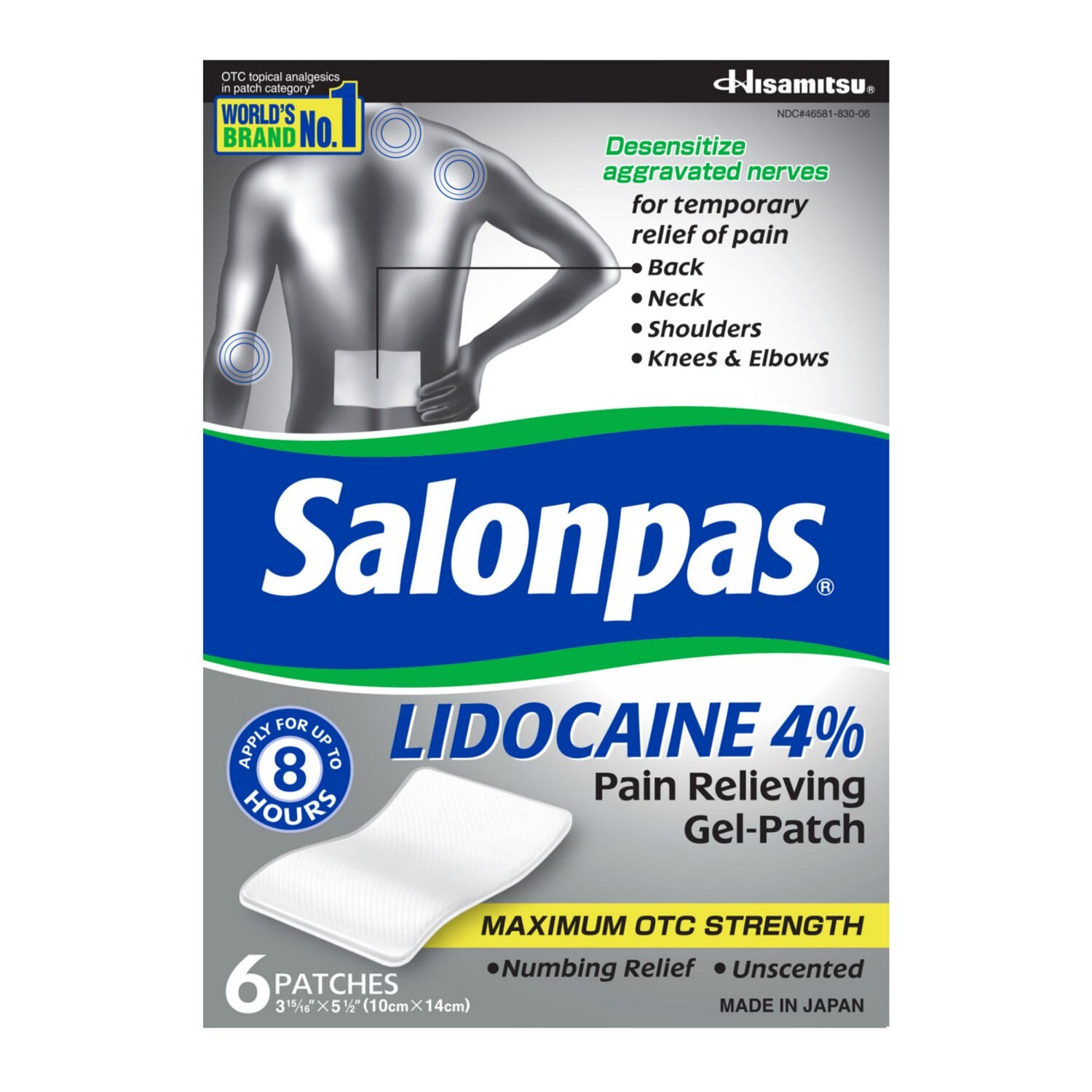 Salona's Maximum Strength Lidocaine Gel Patches, 6CT image.