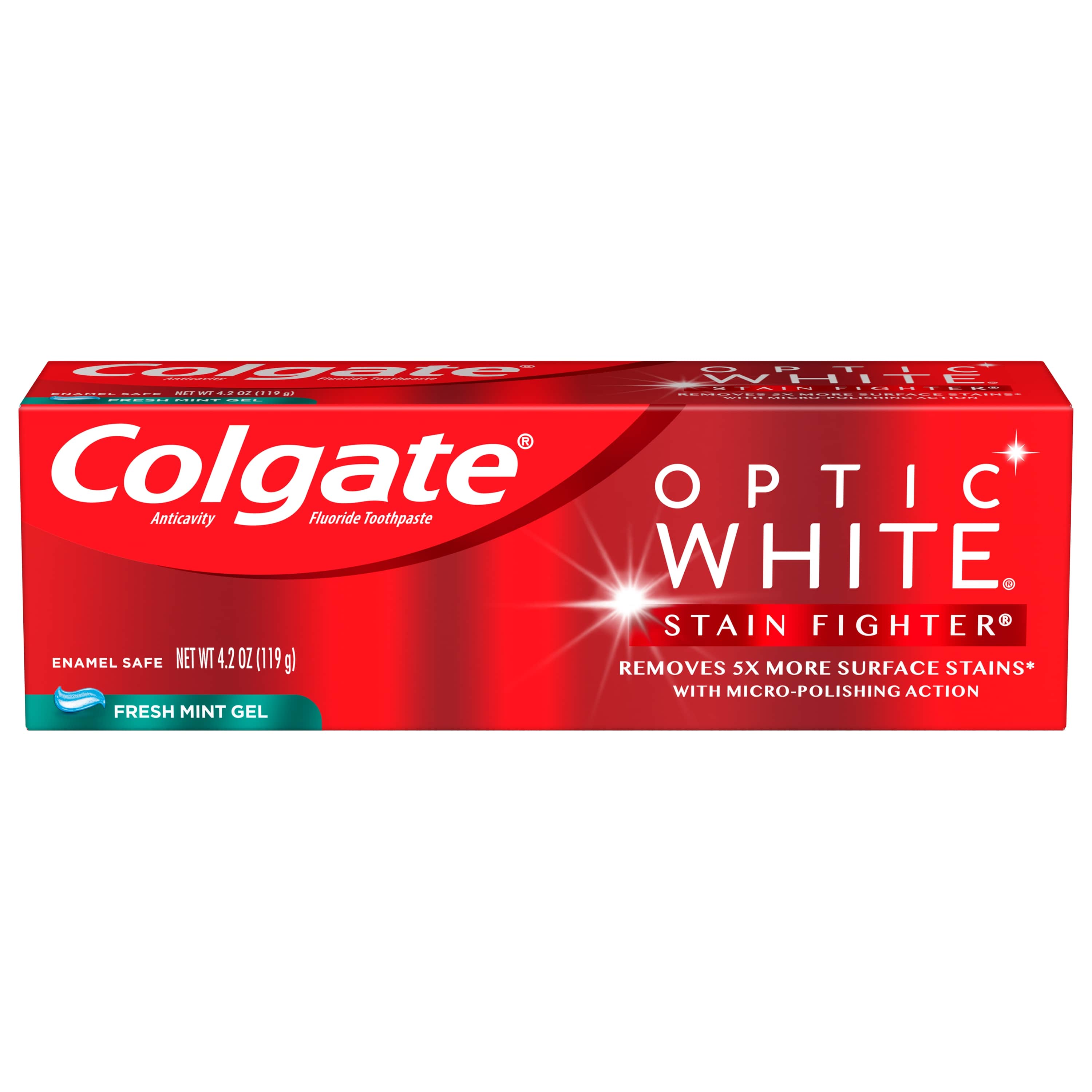 Colgate Optic White Stain Fighter Whitening Toothpaste, Fresh Mint Gel, 4.2 OZ