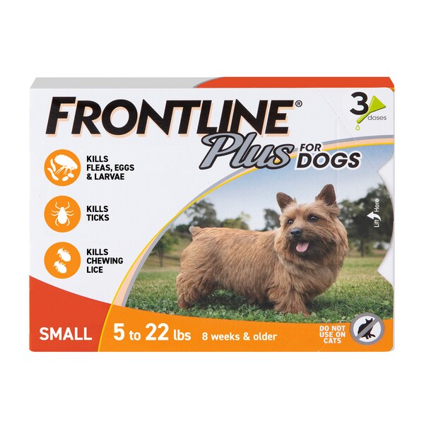 FRONTLINE Plus For Dogs Flea & Tick Small Breed Dog Spot Treatment, 5 - 22 lbs, 3 ct