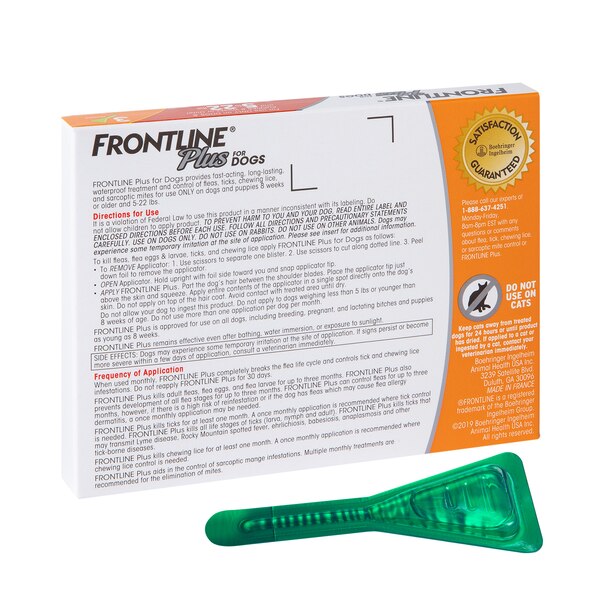 FRONTLINE Plus For Dogs Flea & Tick Small Breed Dog Spot Treatment, 5 - 22 lbs, 3 ct