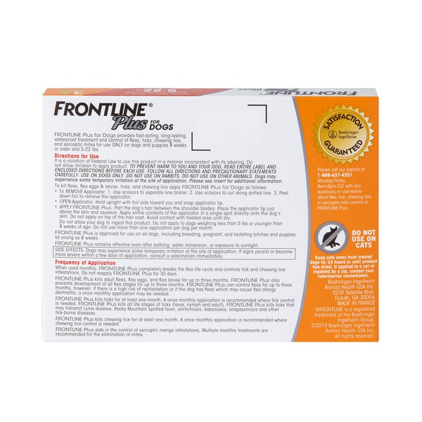 FRONTLINE Plus For Dogs Flea & Tick Small Breed Dog Spot Treatment, 5 - 22 lbs, 3 ct