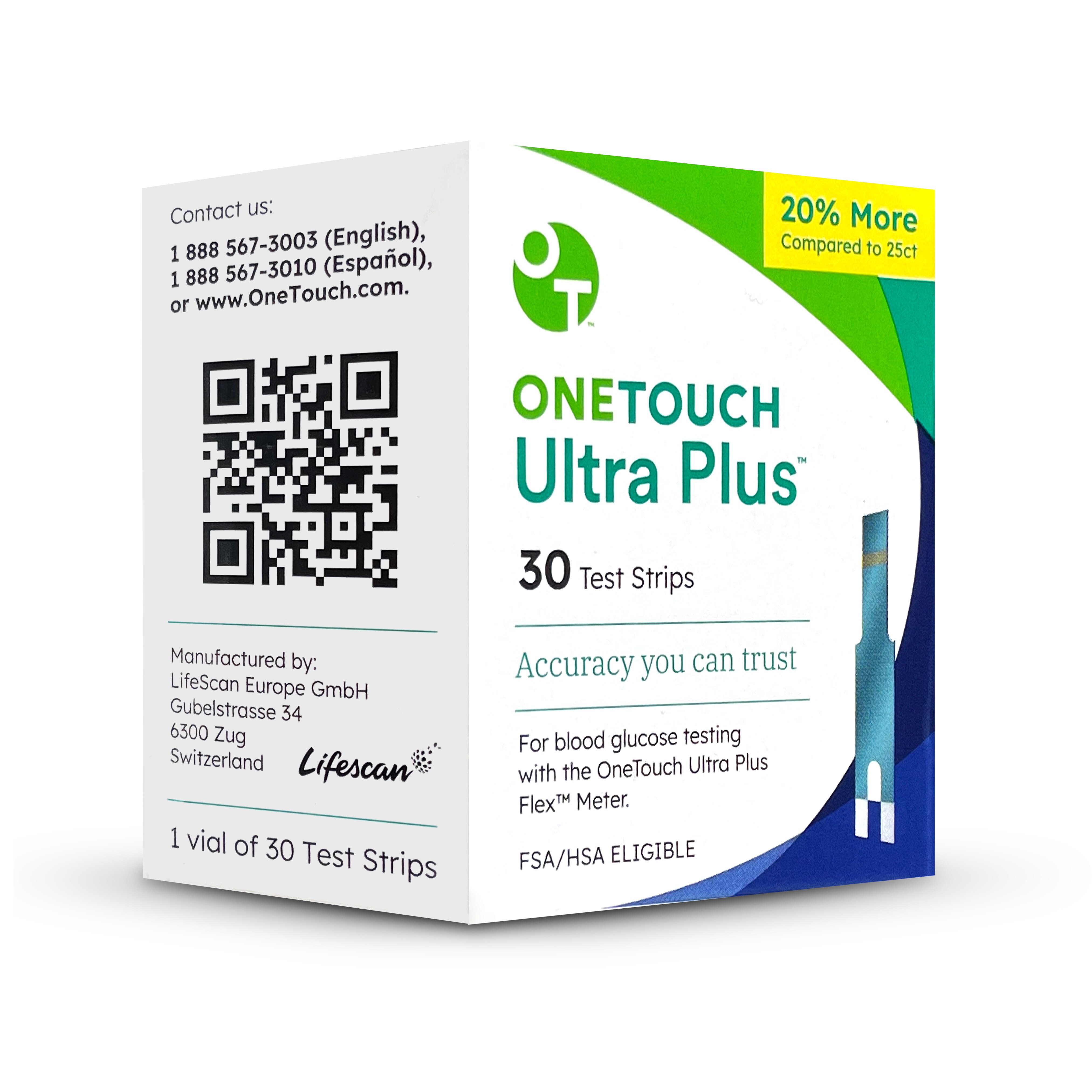 OneTouch Ultra Plus Test Strips, 30 CT image.