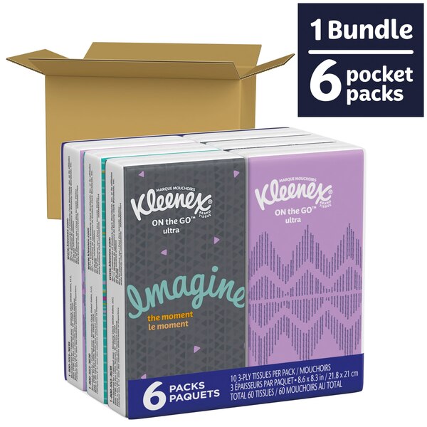 Kleenex On-the-Go Facial Tissues, 3-Ply, 10 Tissues per Box