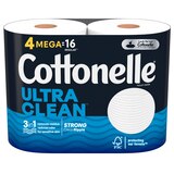 Cottonelle Ultra Clean Toilet Paper, Strong Toilet Tissue, 4 Mega Rolls (4 Mega Rolls = 16 Regular Rolls), 312 Sheets per Roll, thumbnail image 1 of 9